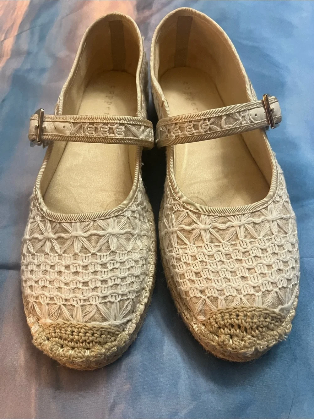 Copper Key Beige Crochet Espadrille Mary Jane Flats